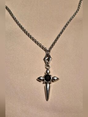 Silver Cross Pendant with Black Stone